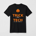 Trick or Tech design on a black unisex t-shirt