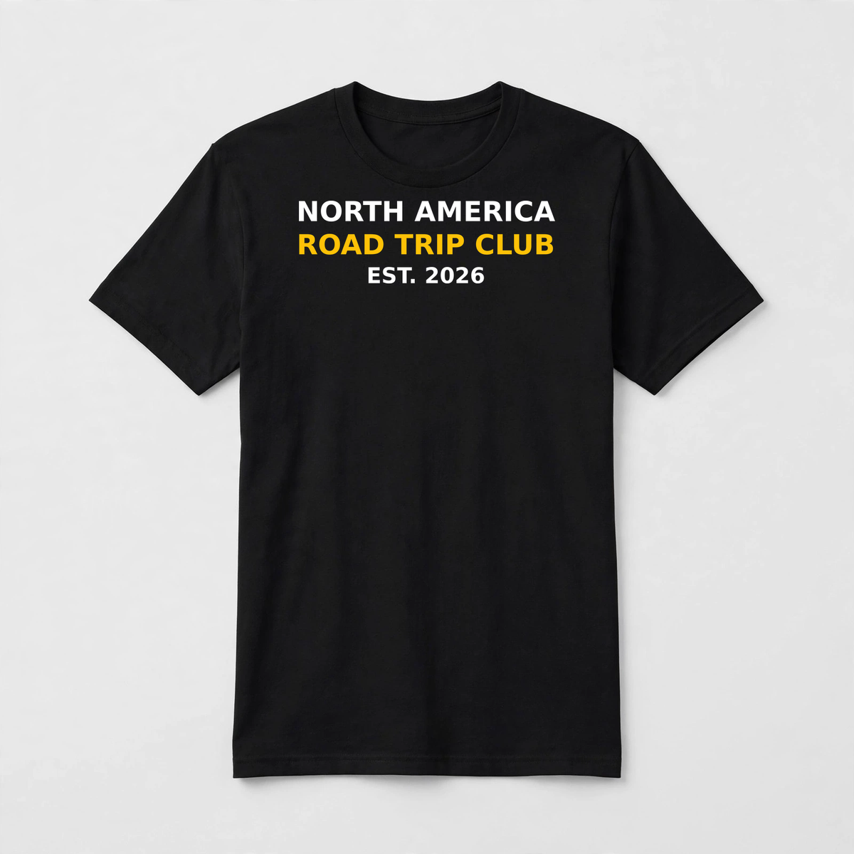 North America Road Trip Club design on a black unisex t-shirt