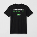 Charged & Ready design on a black unisex t-shirt