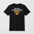 In My Charging Era design on a black unisex t-shirt