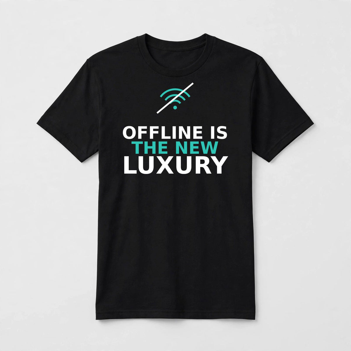 Offline Is The New Luxury design on a black unisex t-shirt