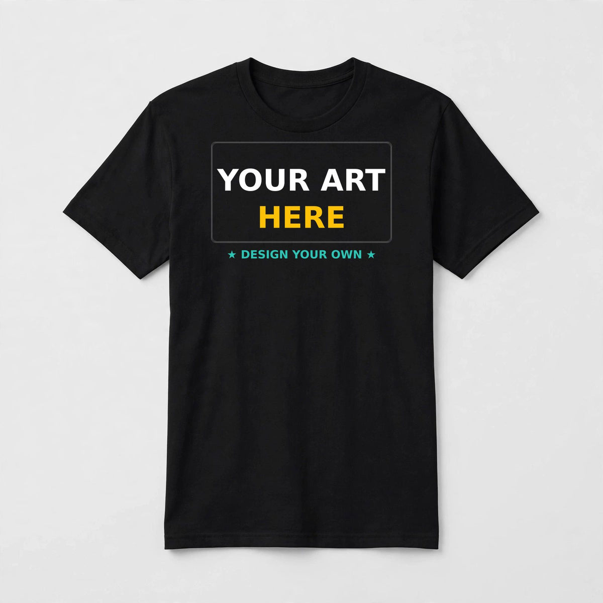 Design your own custom printed black unisex t-shirt — your art here